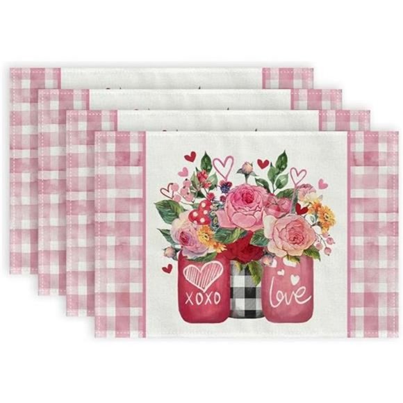 Other - Farmhouse Table Placemats Valentines Day Decor Floral Heart Cottage Decorations
